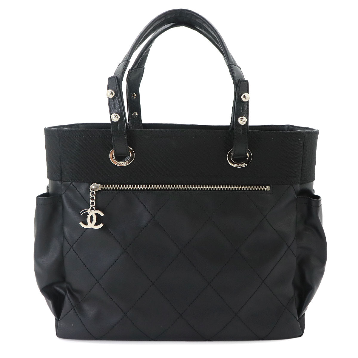 Paris Biarritz GM Tote Bag PVC Nylon Leather Black A34210 Purse