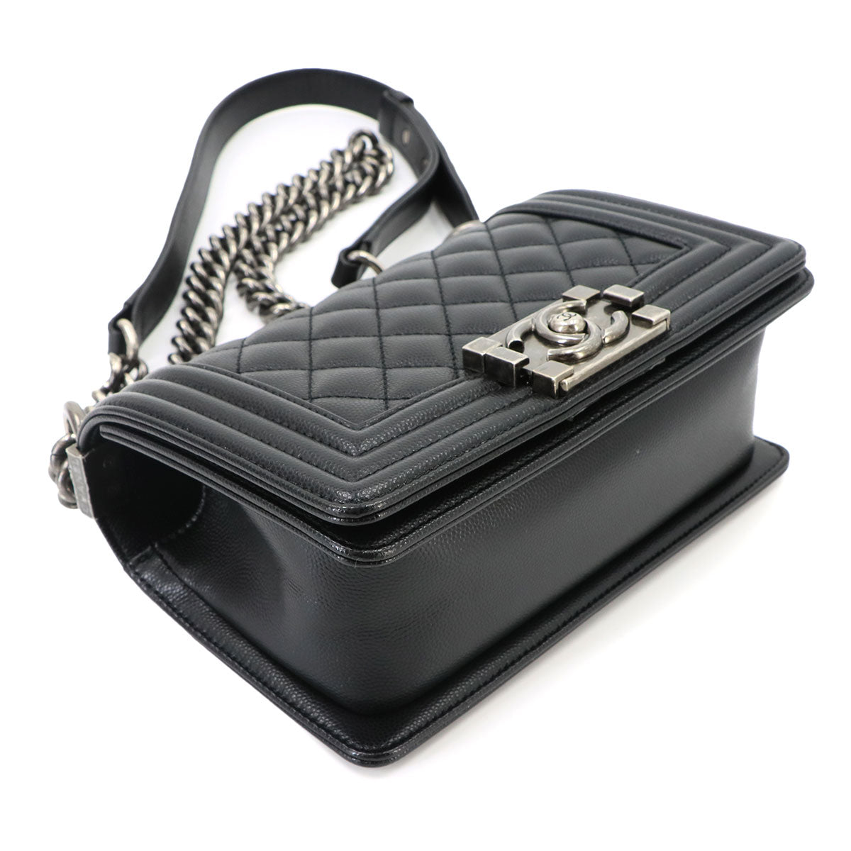 BOY CHANEL Small Chain Shoulder Bag Leather Black A67085