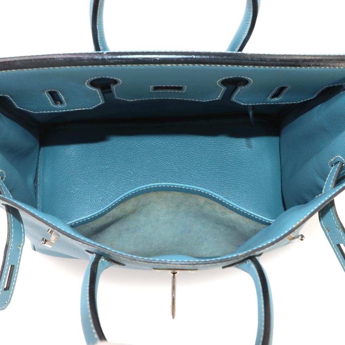 Haut a Courroies 28 Hand Bag Epsom Blue jean Purse