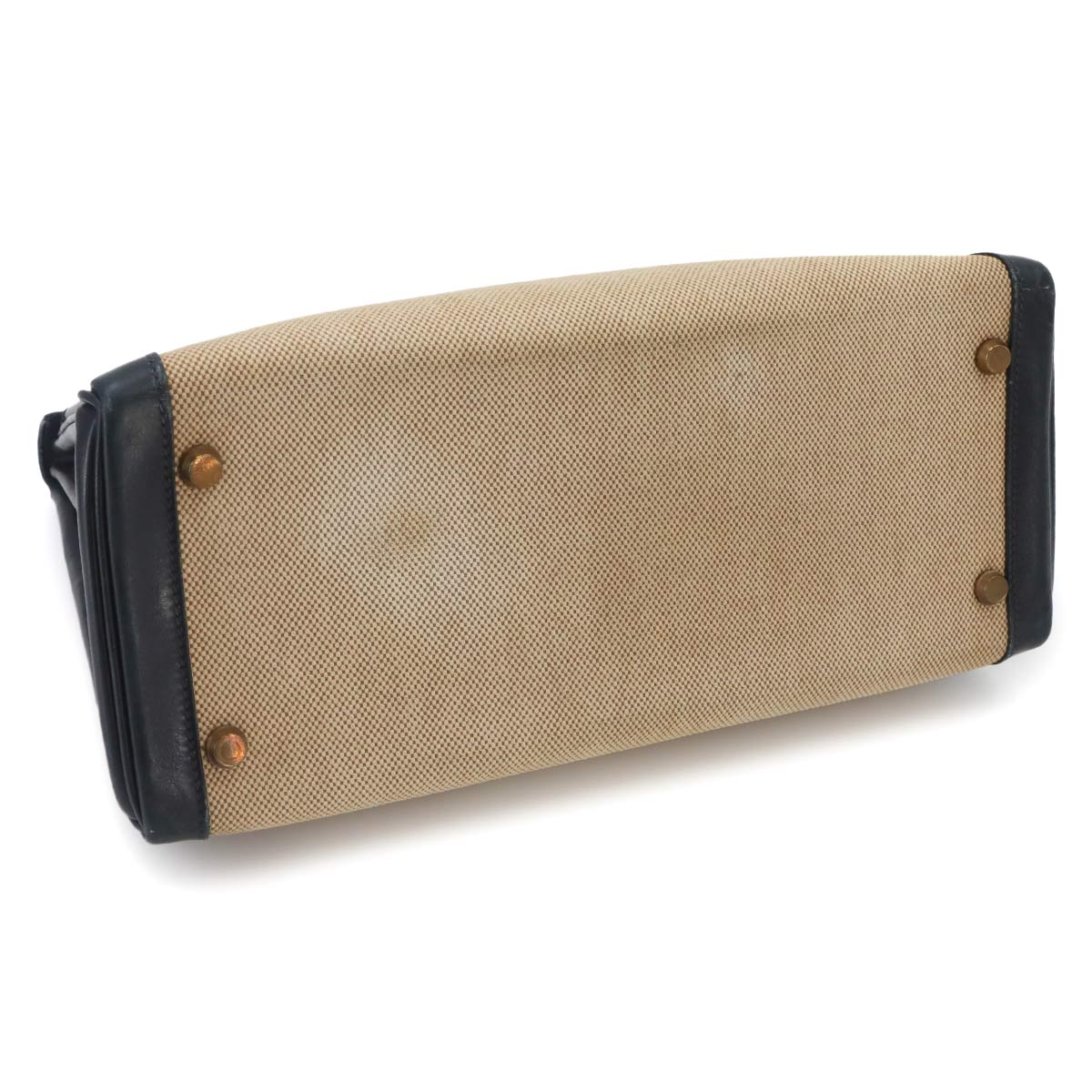 Kelly 28 Hand Bag Toile H Box Calf Beige Navy Purse