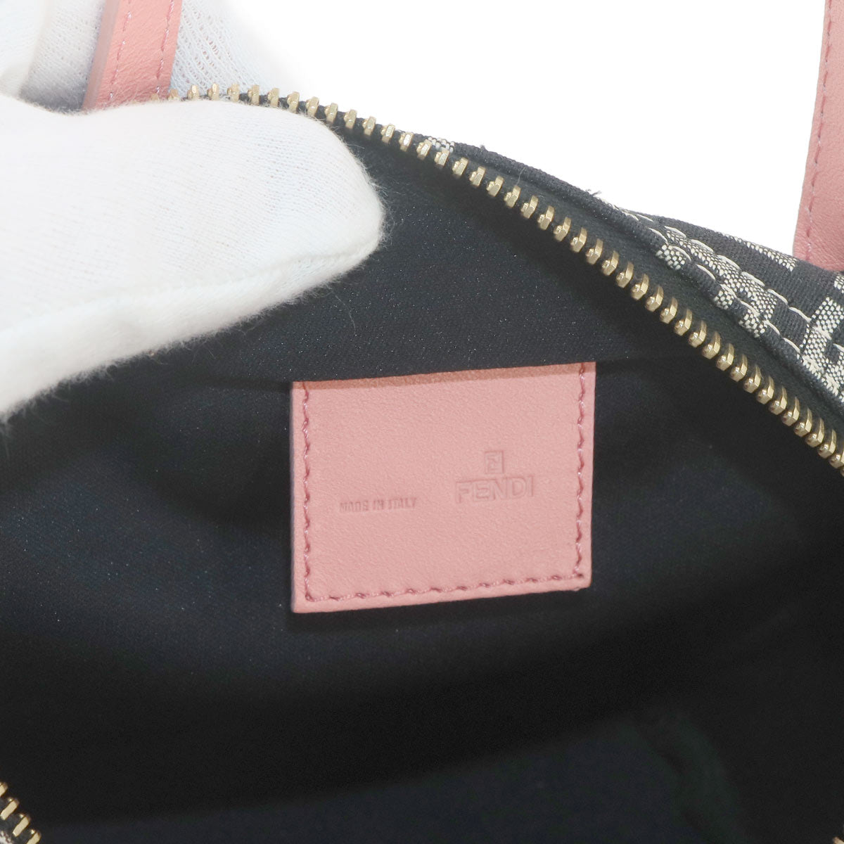 Zucchino Hand Bag Canvas Leather Black Pink 8N0000