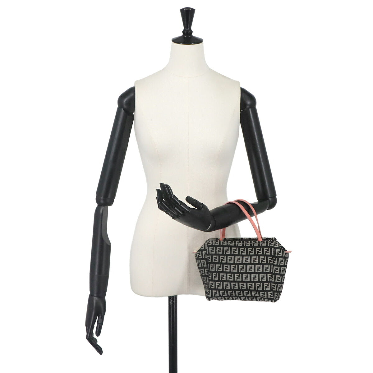 Zucchino Hand Bag Canvas Leather Black Pink 8N0000