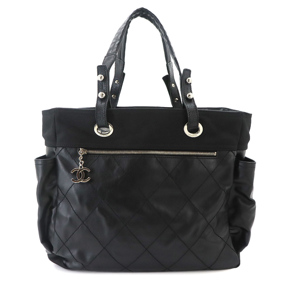 Paris Biarritz GM Tote Bag PVC Nylon Leather Black A34210 Purse