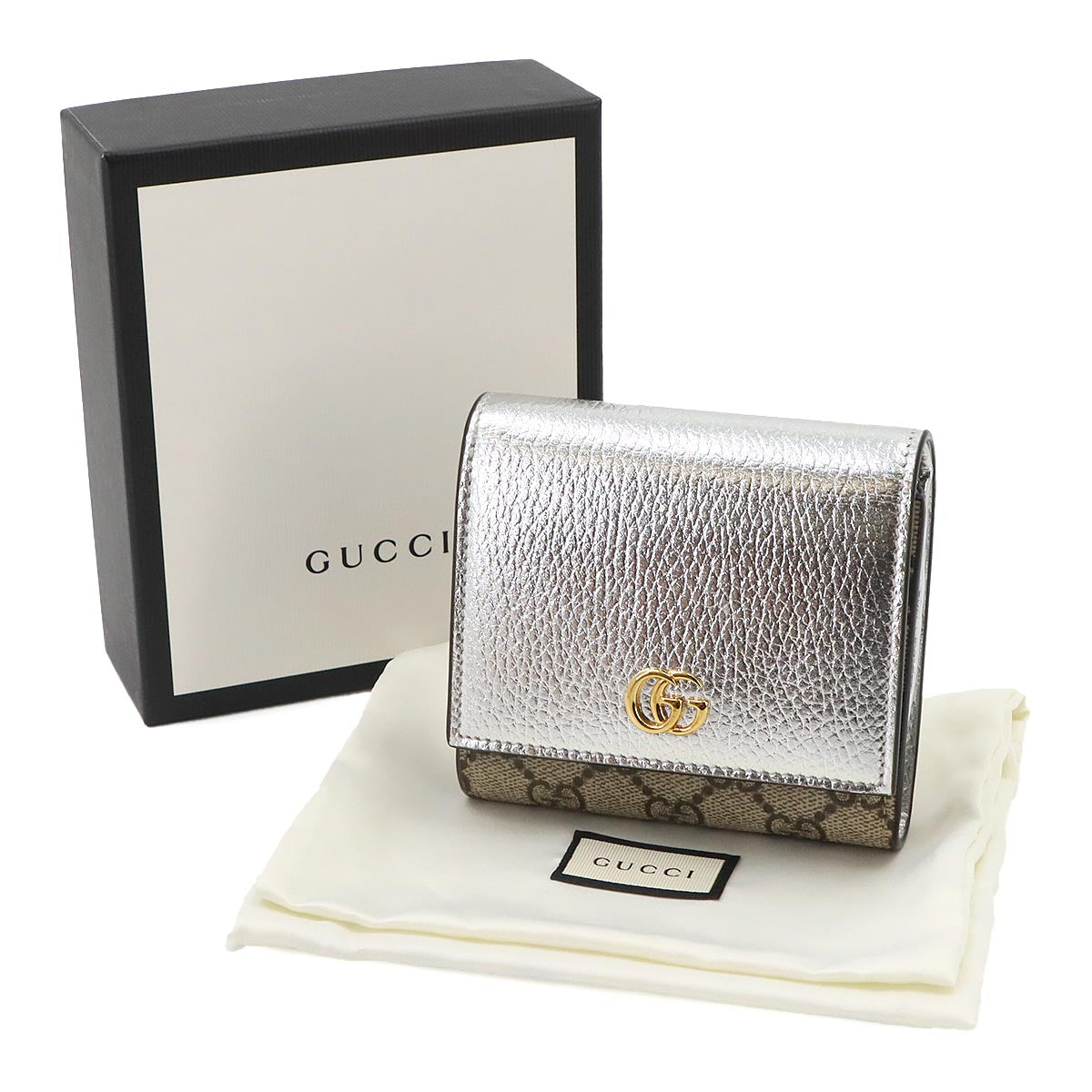 GG Marmont Compact Wallet GG Supreme Canvas Leather Silver 598587