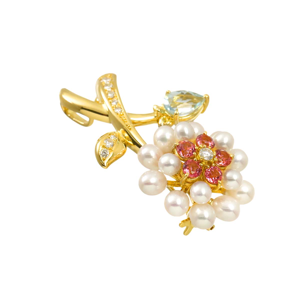 Multi stone Diamond 0.15ct Brooch 18K YG 750