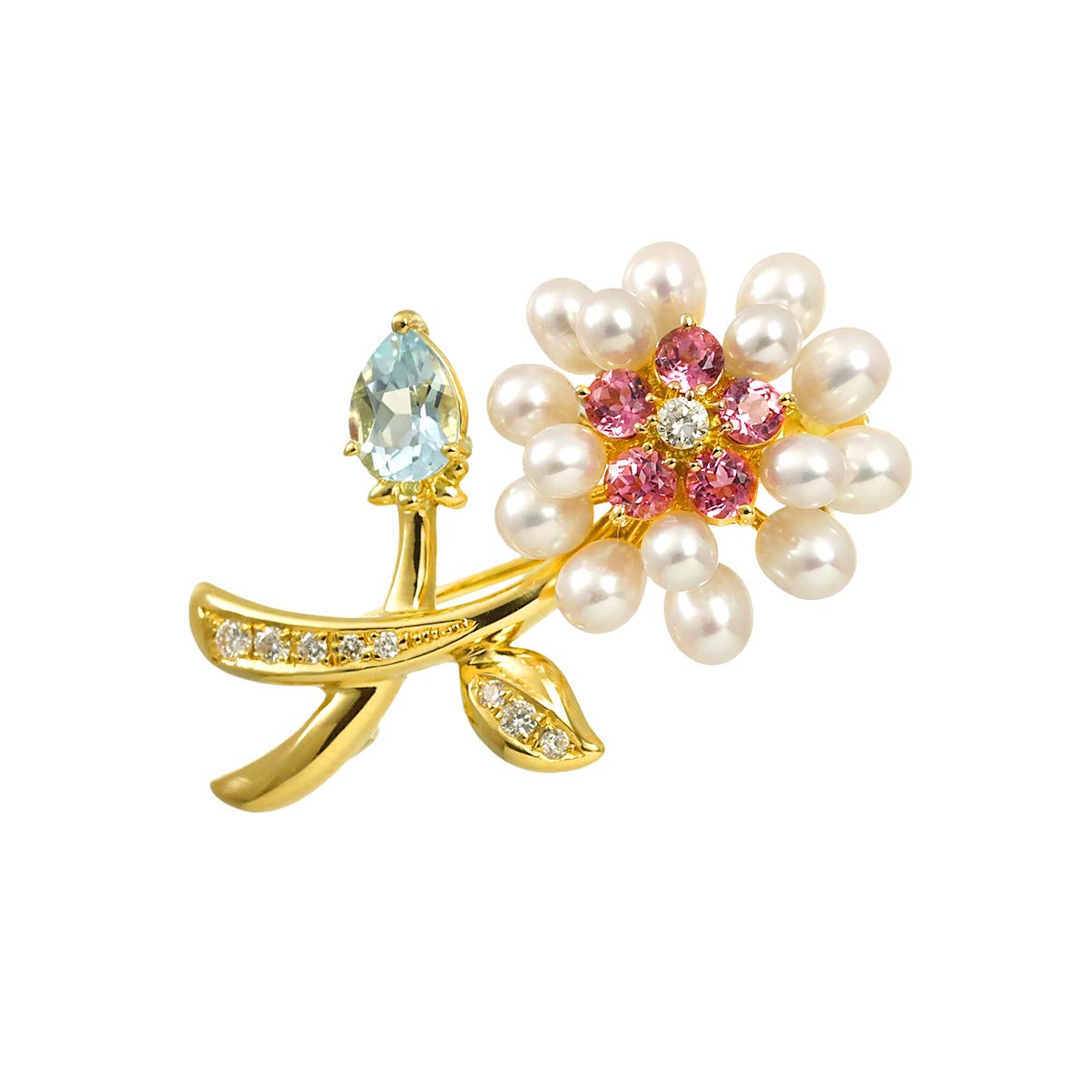 Multi stone Diamond 0.15ct Brooch 18K YG 750