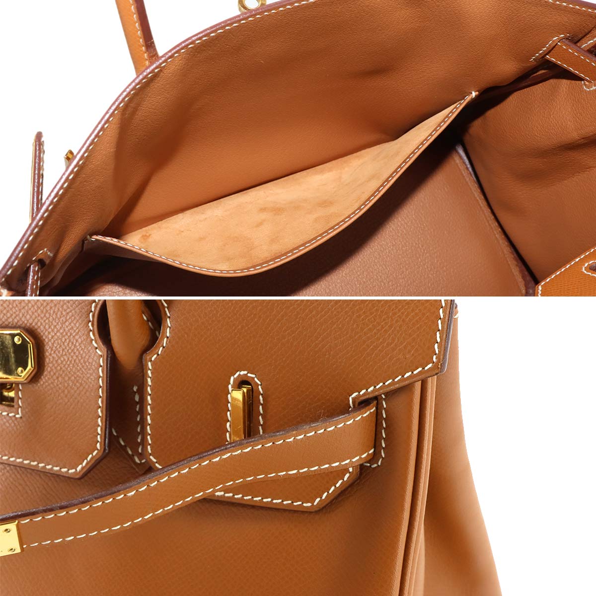 Birkin 30 Hand Bag Epsom Leather Gold Brown Purse