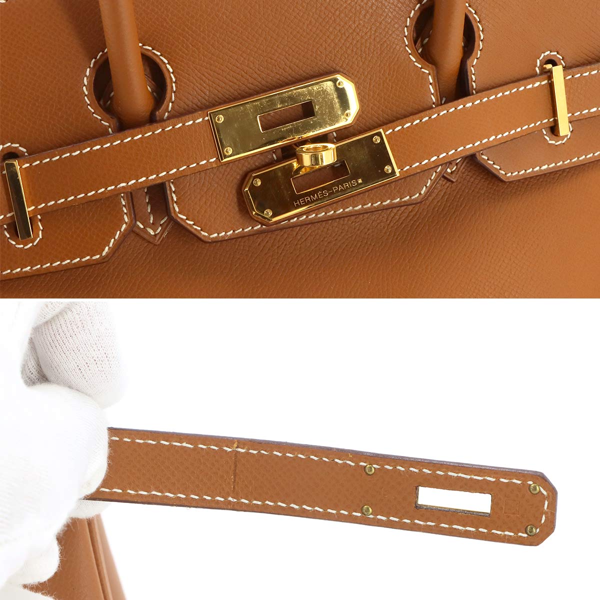 Birkin 30 Hand Bag Epsom Leather Gold Brown Purse