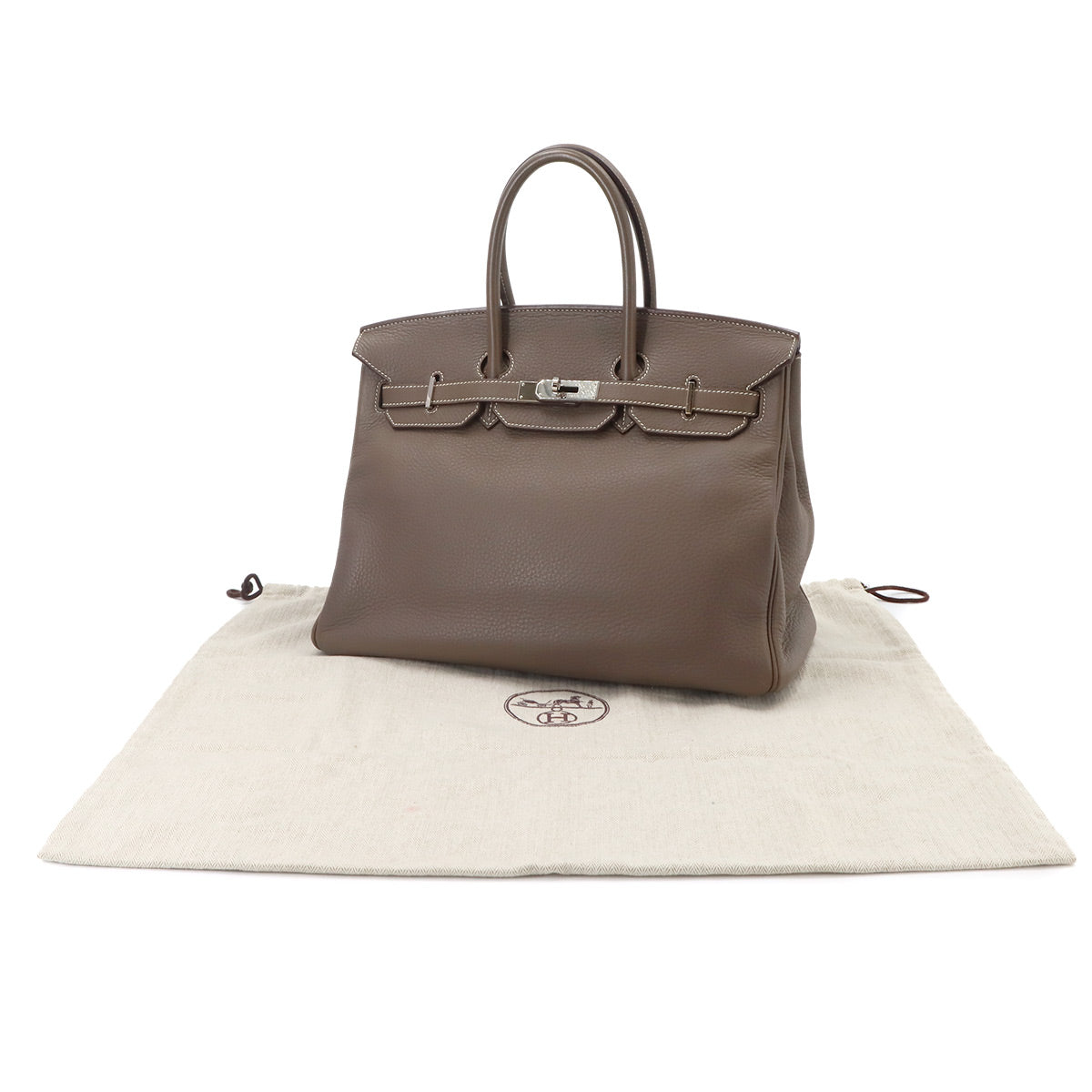 Birkin 35 Taurillon Clemence Etoupe Hand Bag Purse Beige