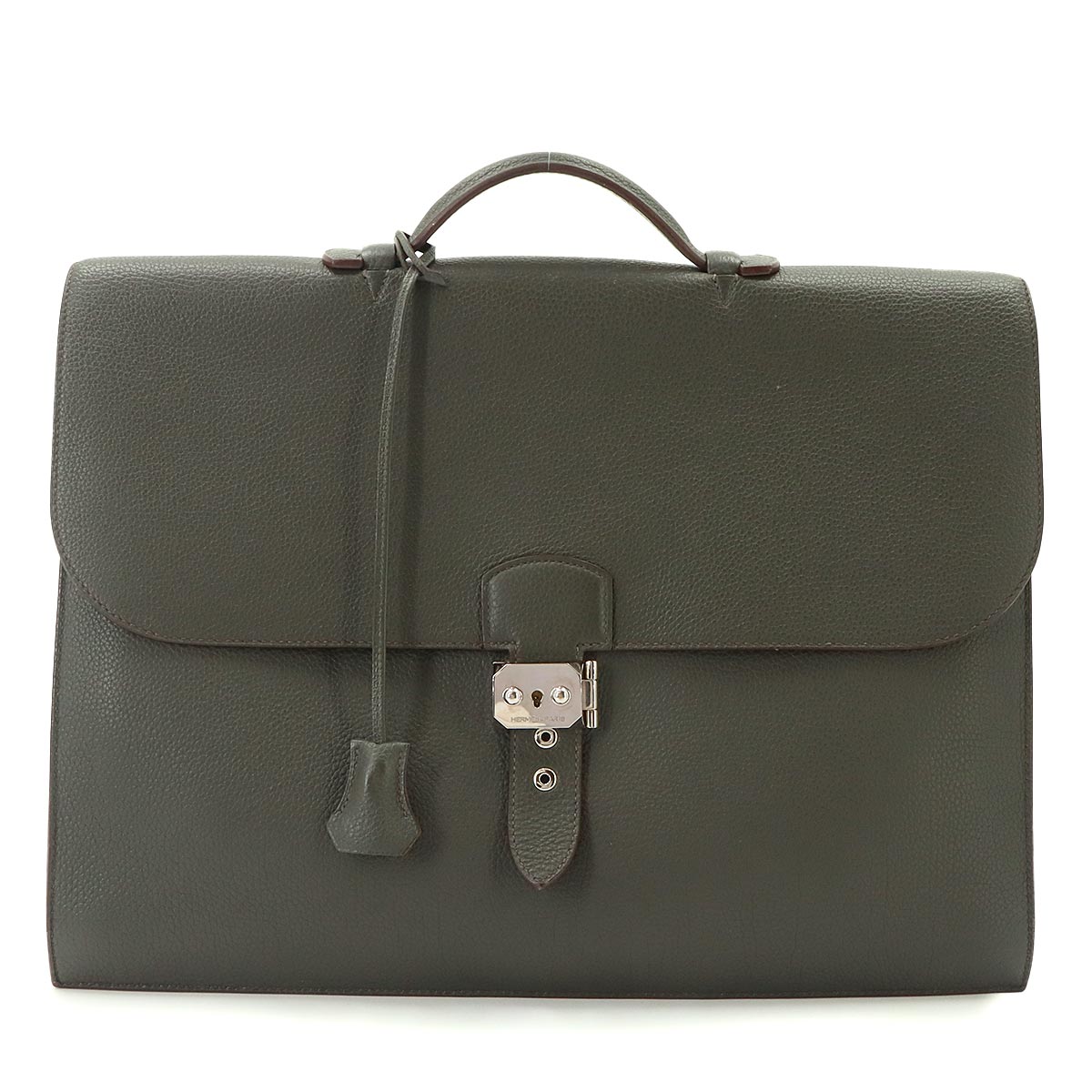 Sack A Depeche 41 Briefcase Business Bag Togo Vert Gris Etoupe