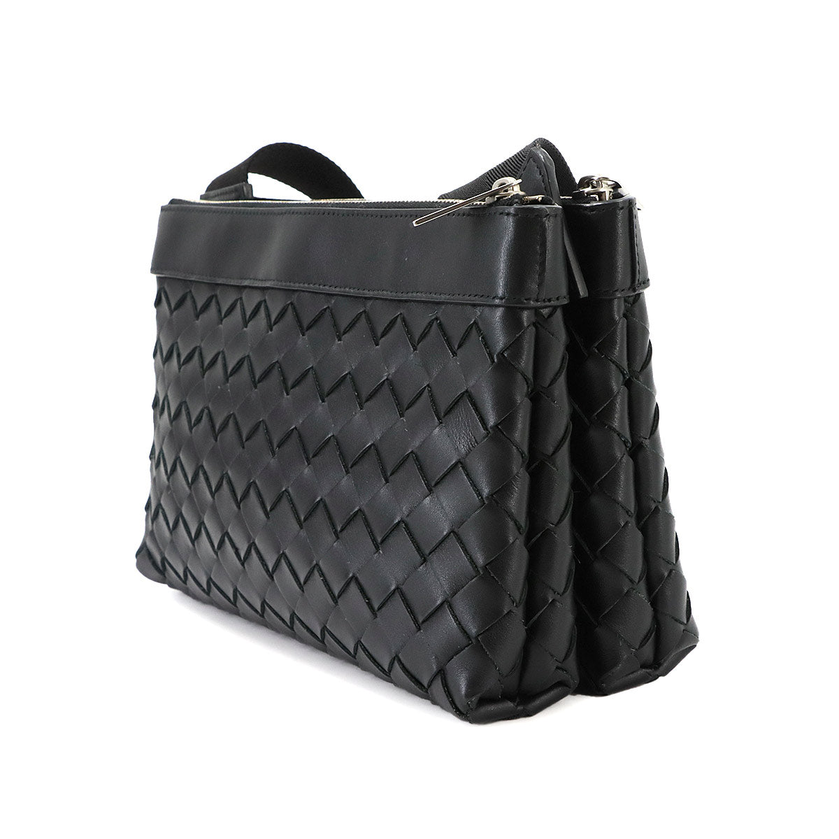 Intrecciato Duo Shoulder Bag Leather Black 651938
