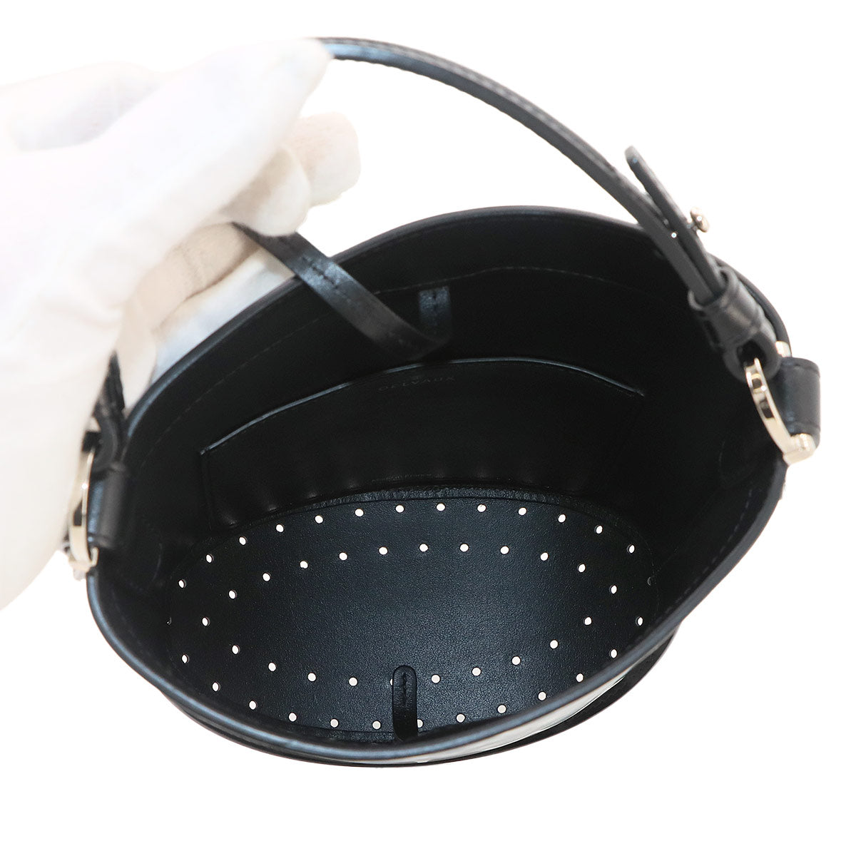 Pin Mini Hand Bag Leather Blue Black