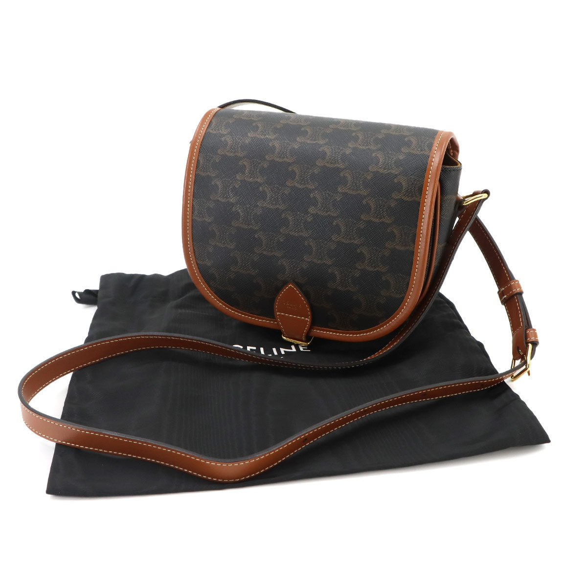 Triomphe Medium Folco Shoulder Bag PVC Leather Tan 191502
