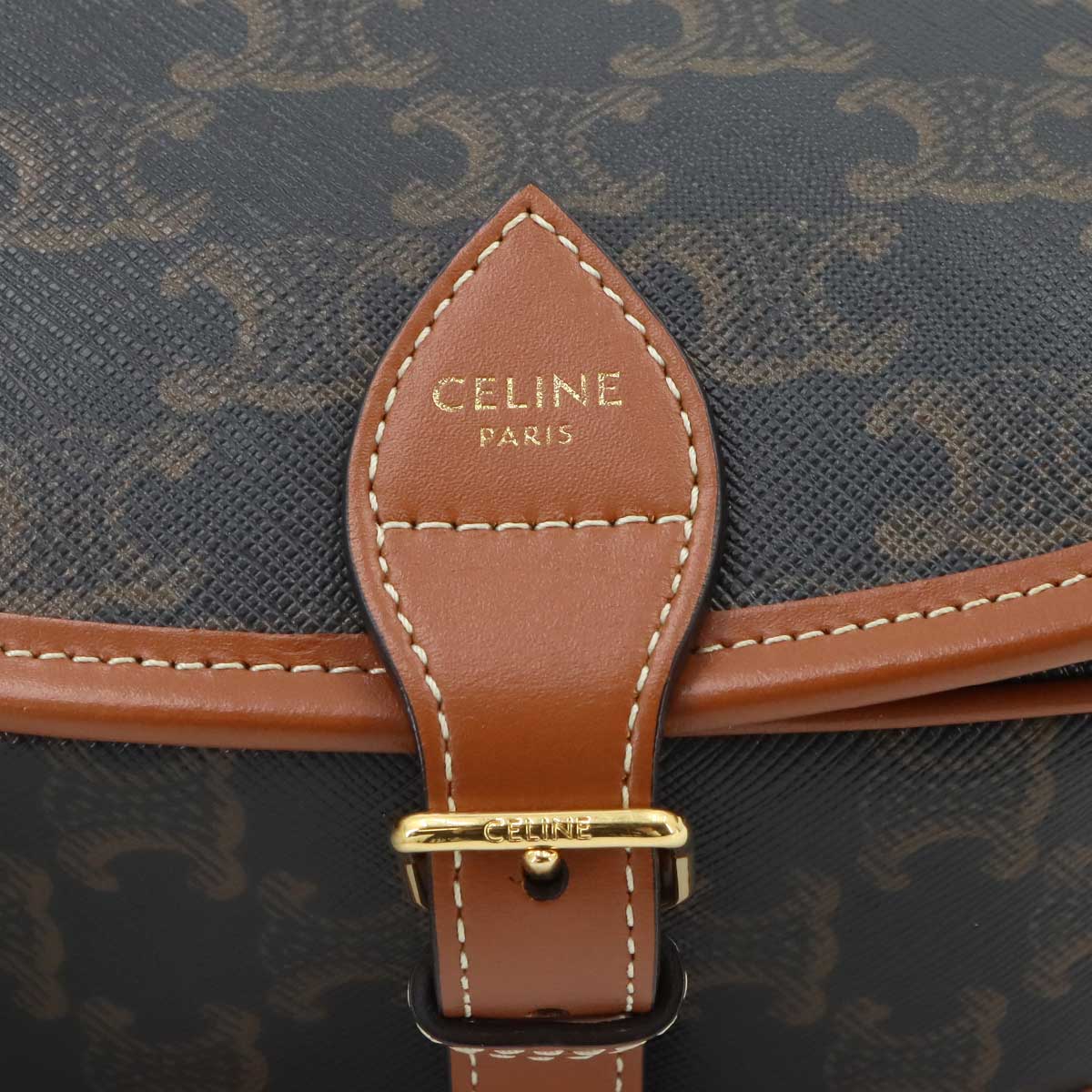 Triomphe Medium Folco Shoulder Bag PVC Leather Tan 191502