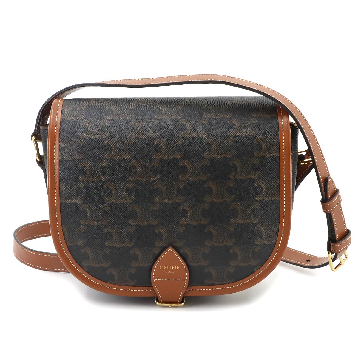 Triomphe Medium Folco Shoulder Bag PVC Leather Tan 191502