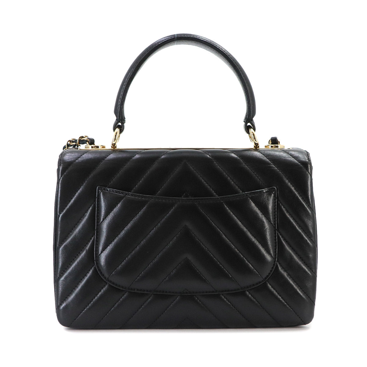 Trendy CC Chevron Hand Chain Shouder Bag Leather Black A92236