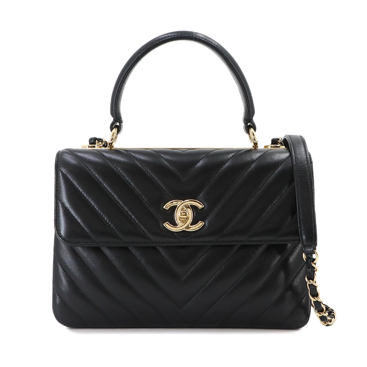 Trendy CC Chevron Hand Chain Shouder Bag Leather Black A92236