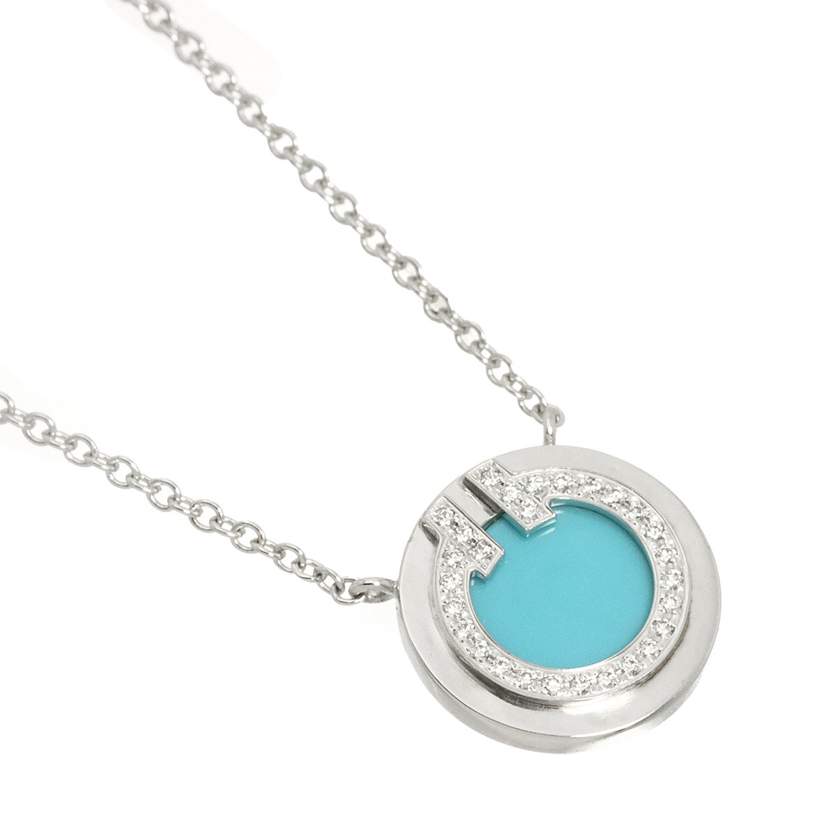 T Circle Turquoise Diamond Necklace 18K White Gold 750