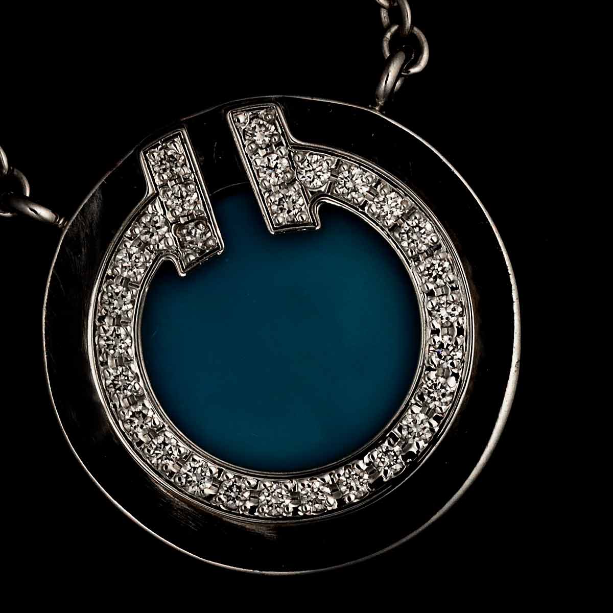T Circle Turquoise Diamond Necklace 18K White Gold 750