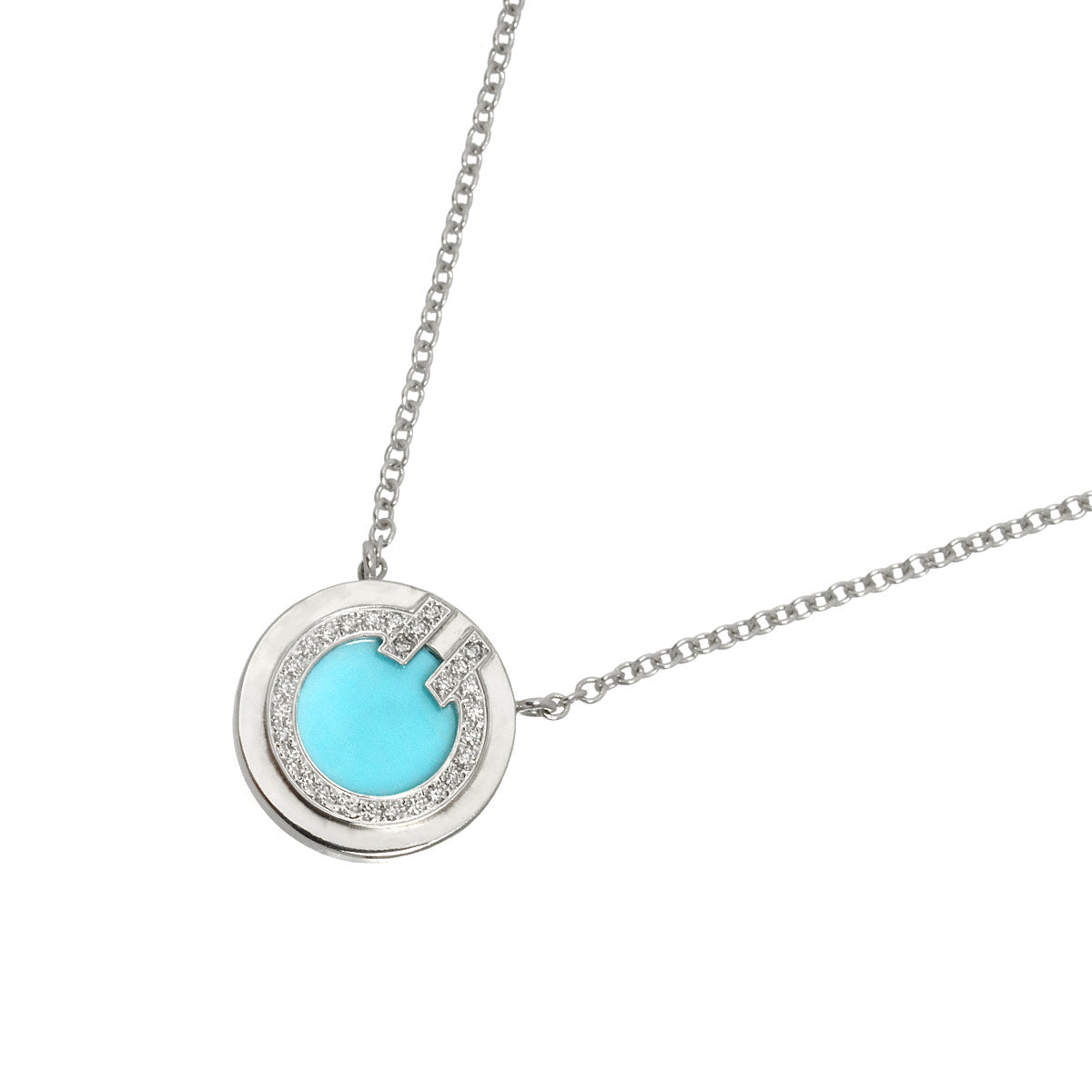 T Circle Turquoise Diamond Necklace 18K White Gold 750