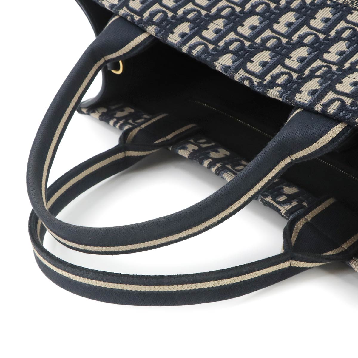 Oblique Book Tote Medium Bag Canvas Leather Navy