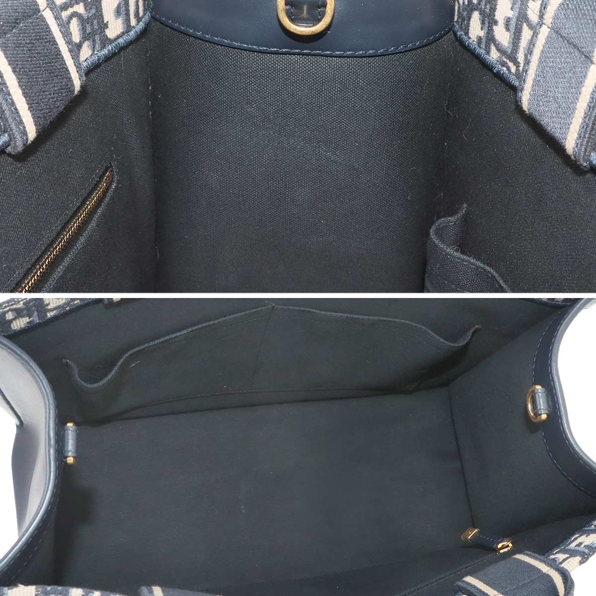 Oblique Book Tote Medium Bag Canvas Leather Navy