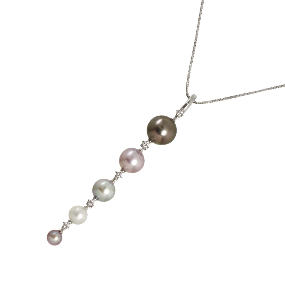 Black Akoya Pearl 9.8-5.0mm Diamond 0.10ct Necklace 18K WG 750