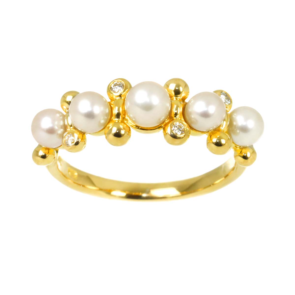 Baby Pearl 4.0-3.5mm Diamond Ring 18K YG 750 Size5.25(US)