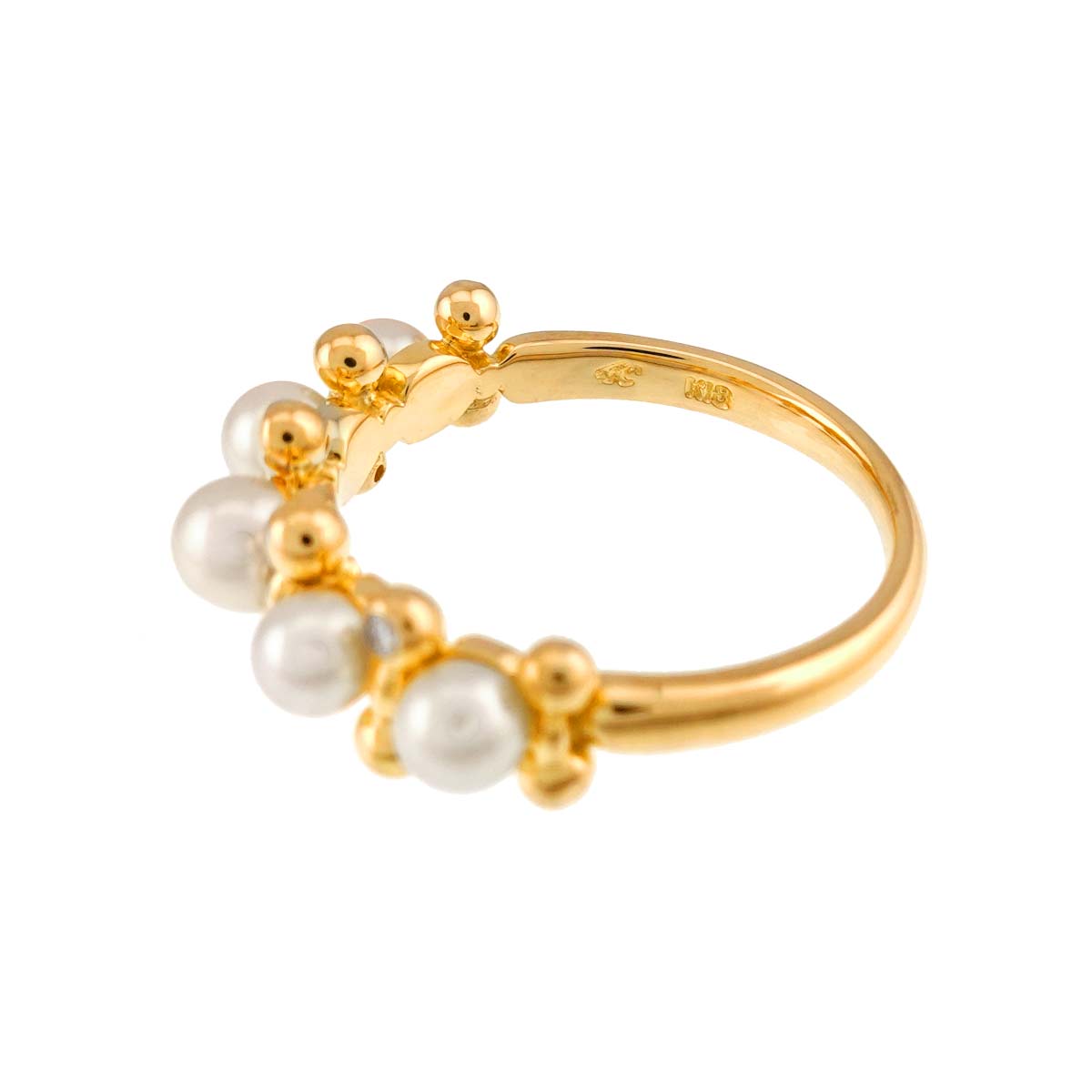 Baby Pearl 4.0-3.5mm Diamond Ring 18K YG 750 Size5.25(US)