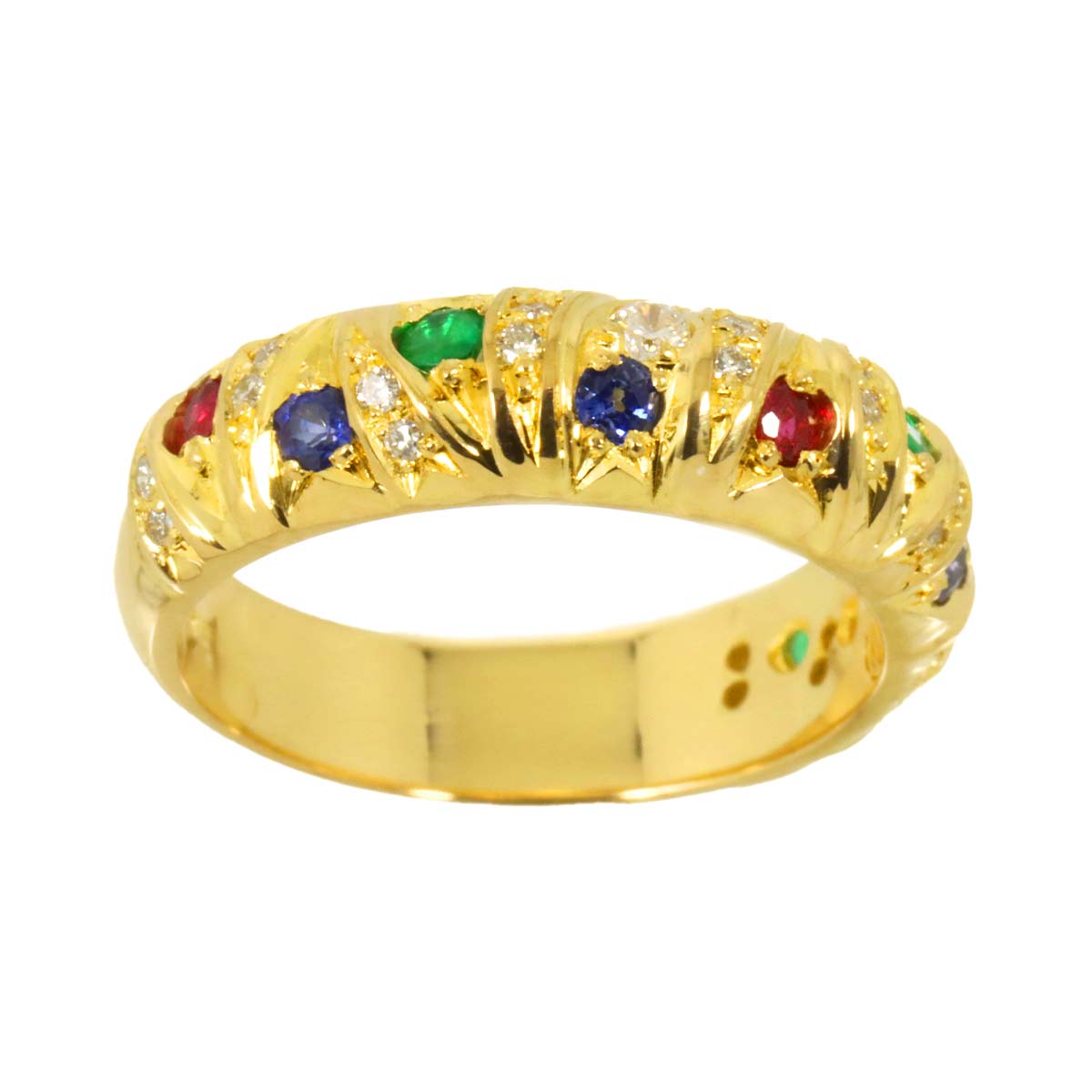Diamond Multi stone Ring 18K Yellow Gold 750 Size5.75-6(US)