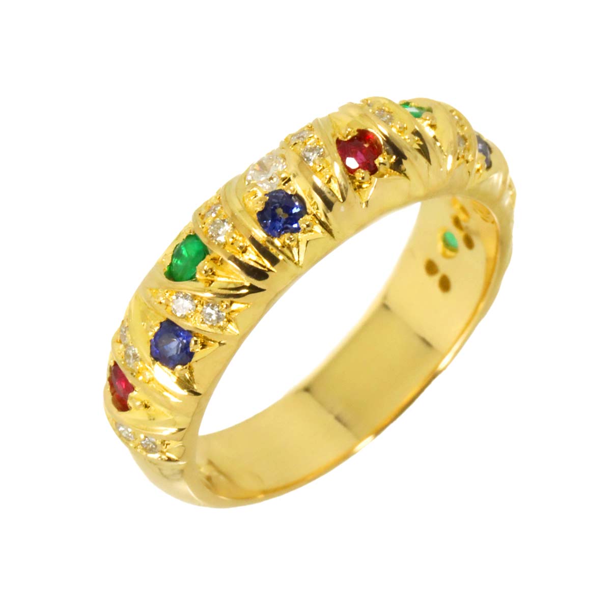 Diamond Multi stone Ring 18K Yellow Gold 750 Size5.75-6(US)