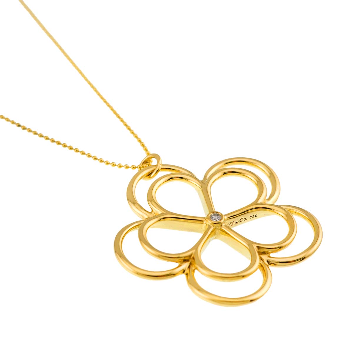 Open Flower Diamond Necklace 18K Yellow Gold 750