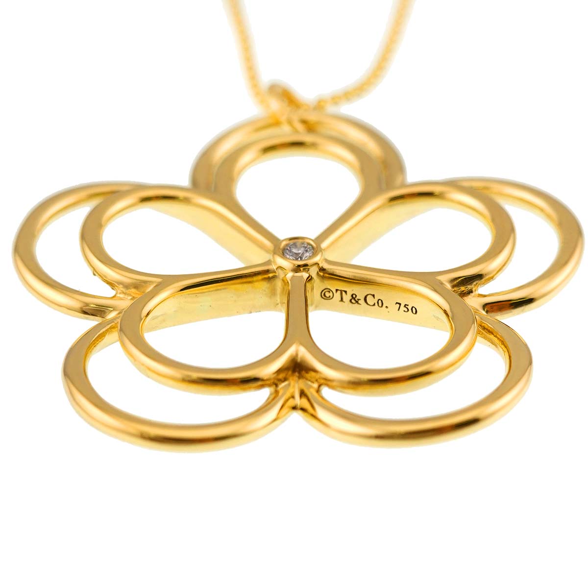 Open Flower Diamond Necklace 18K Yellow Gold 750