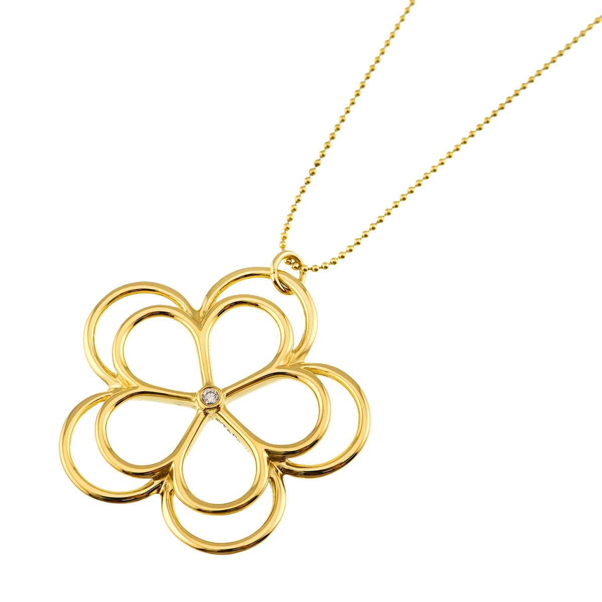 Open Flower Diamond Necklace 18K Yellow Gold 750
