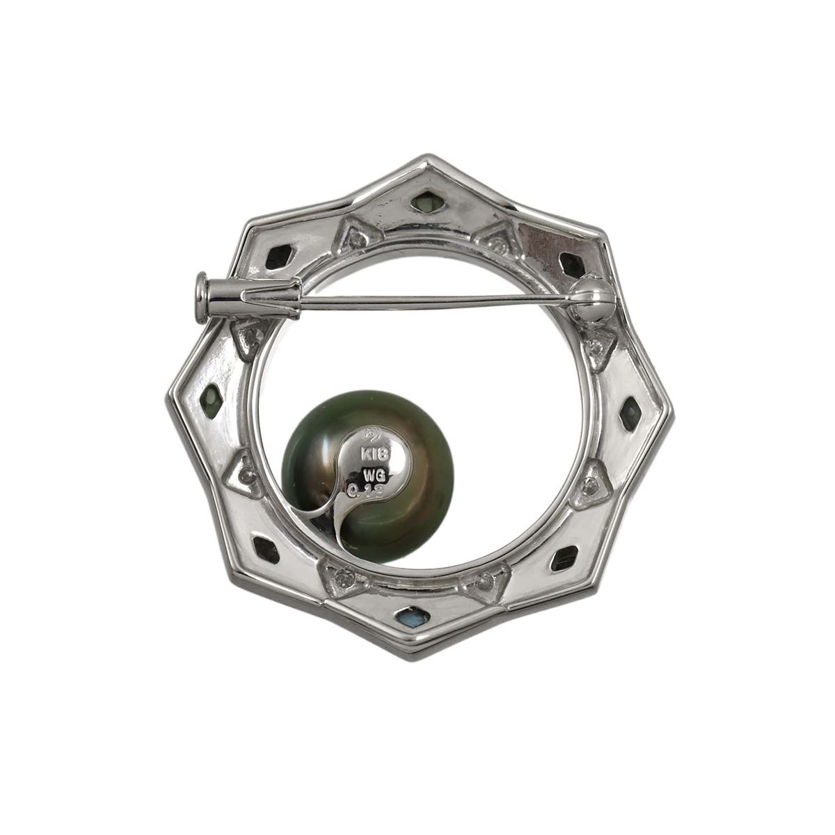 Black Pearl 10.4mm Diamond 0.13ct Brooch 18K WG 750