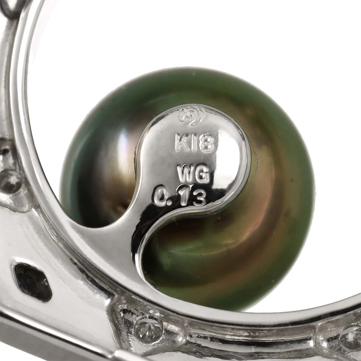 Black Pearl 10.4mm Diamond 0.13ct Brooch 18K WG 750