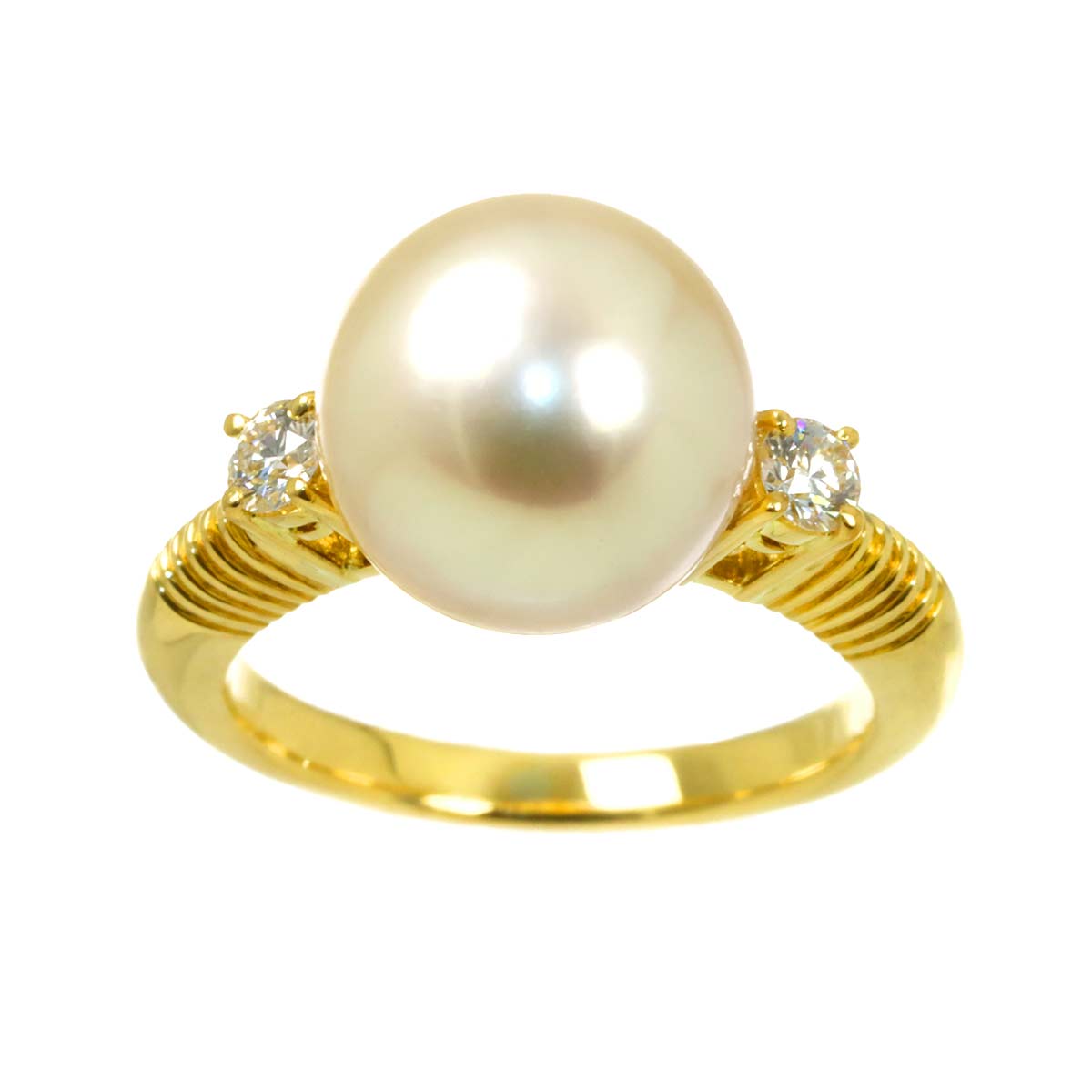 South Sea pearl Diamond 0.18ct Ring 18K YG 750 size5.25
