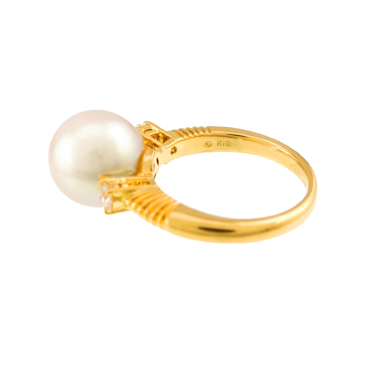 South Sea pearl Diamond 0.18ct Ring 18K YG 750 size5.25
