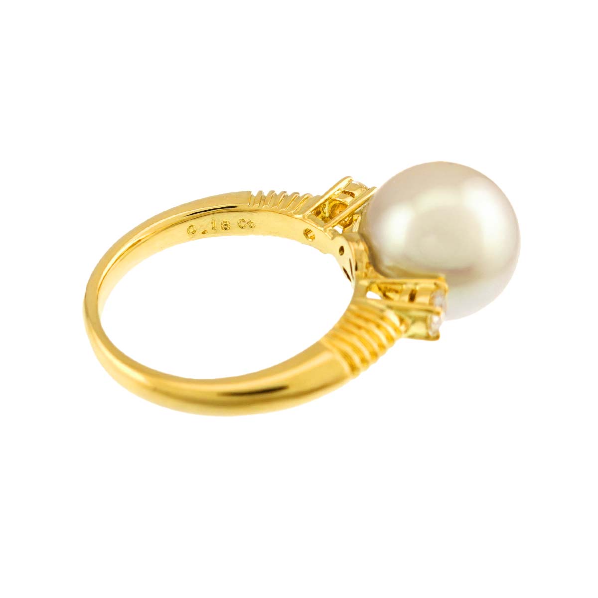 South Sea pearl Diamond 0.18ct Ring 18K YG 750 size5.25