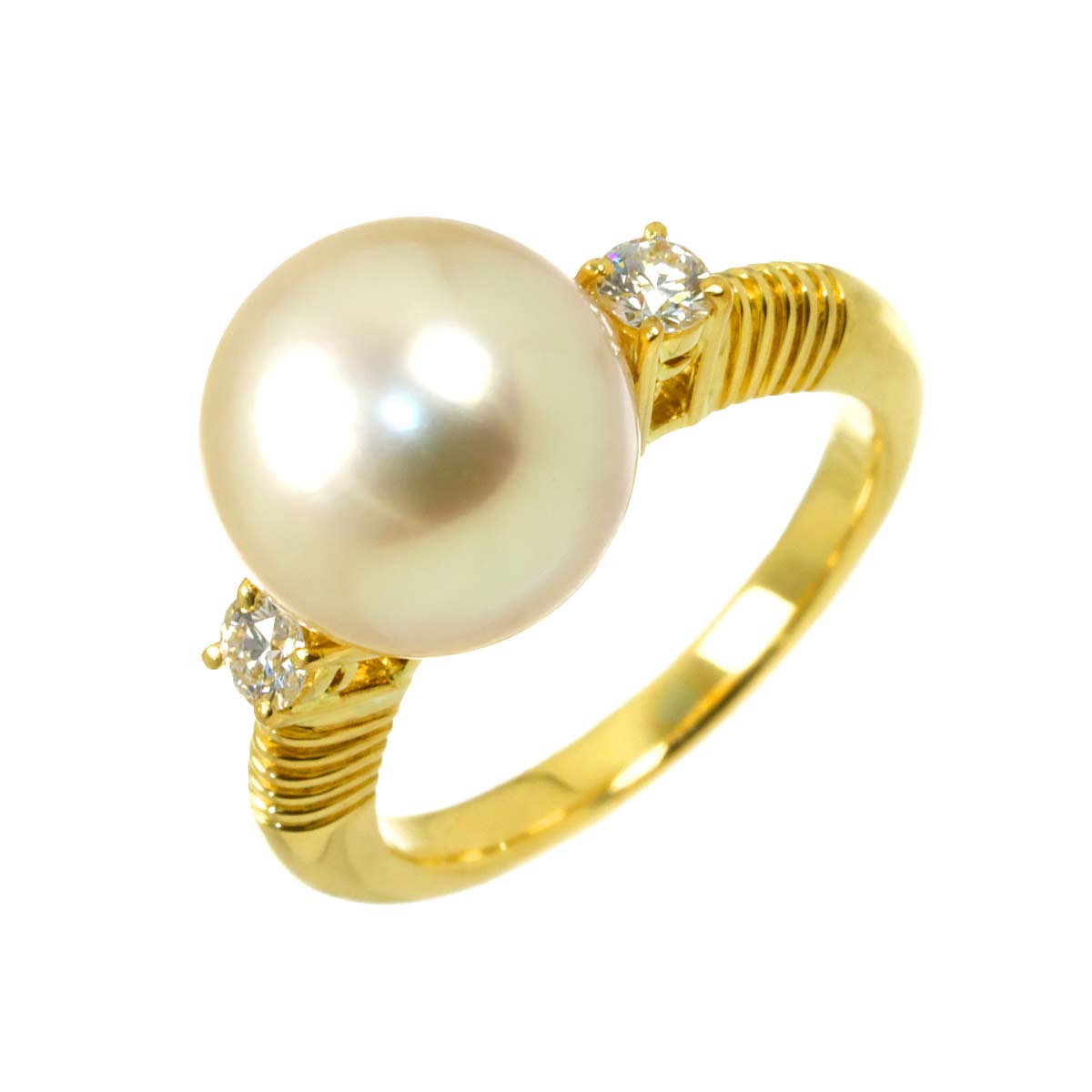 South Sea pearl Diamond 0.18ct Ring 18K YG 750 size5.25