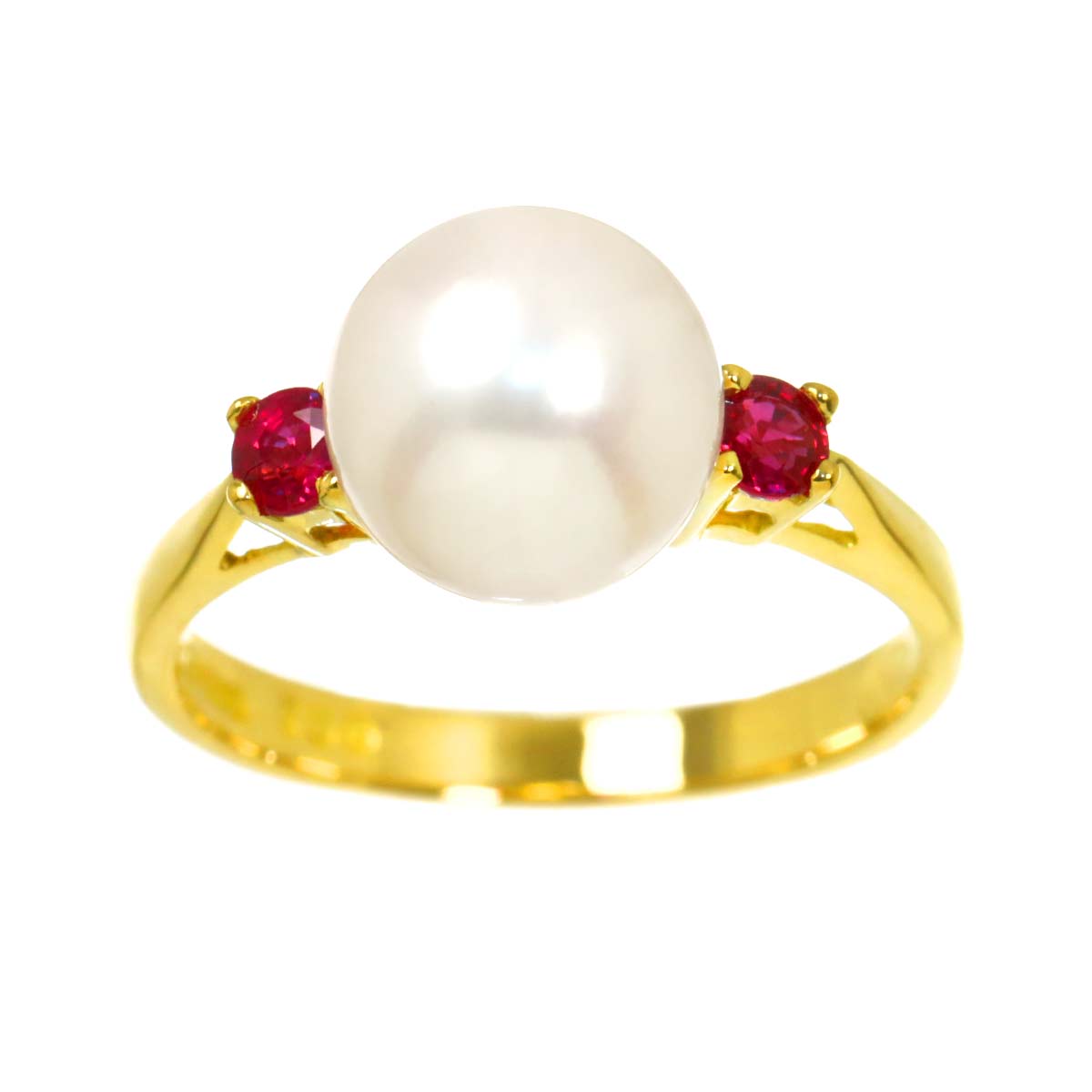 Akoya Pearl Ruby Ring 18K YG 750 Size4.5(US)