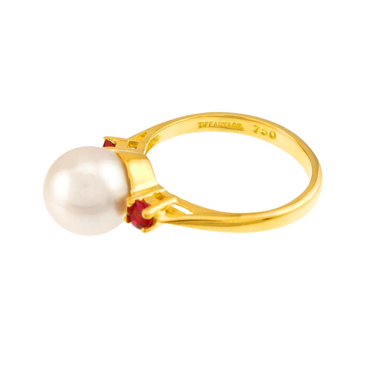 Akoya Pearl Ruby Ring 18K YG 750 Size4.5(US)