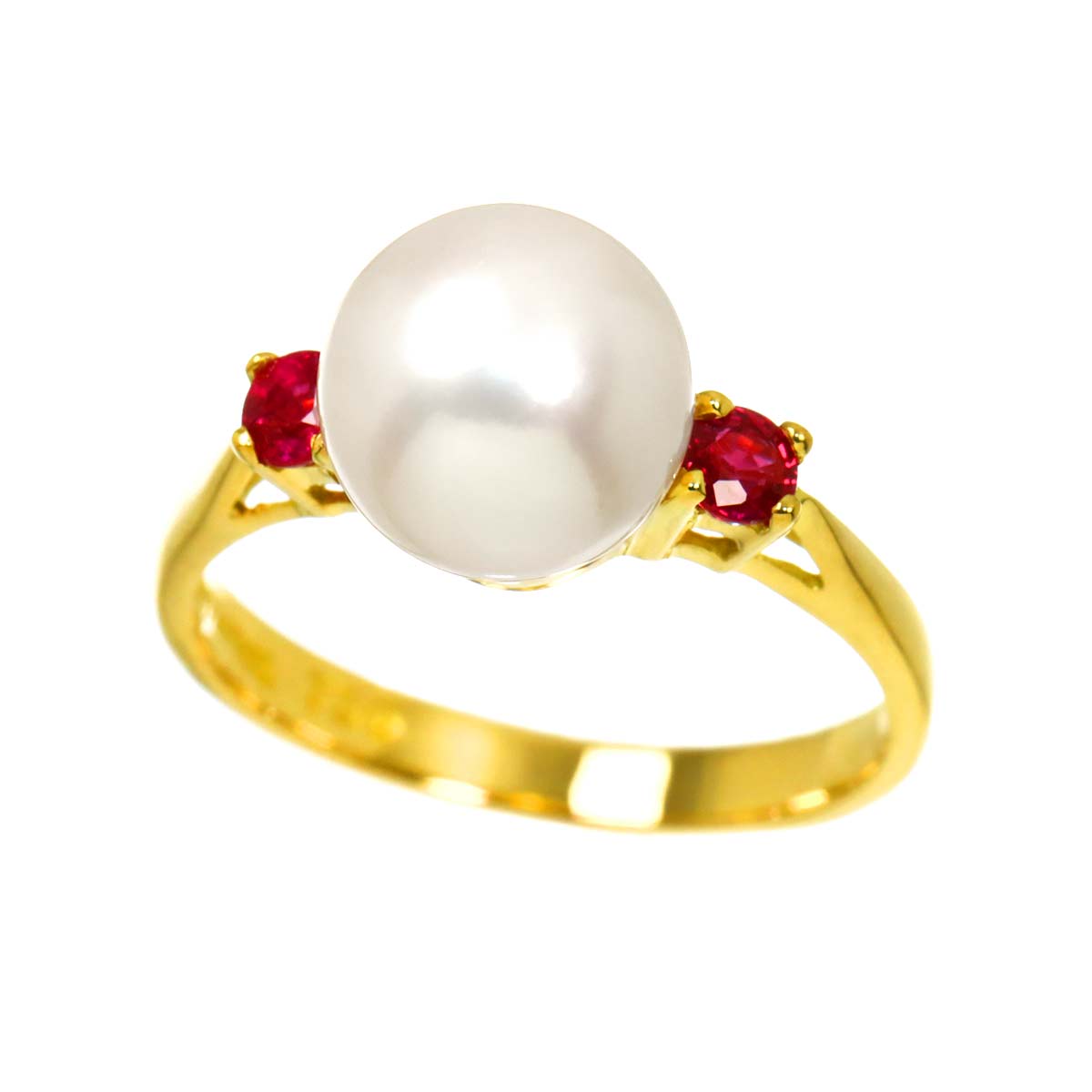 Akoya Pearl Ruby Ring 18K YG 750 Size4.5(US)