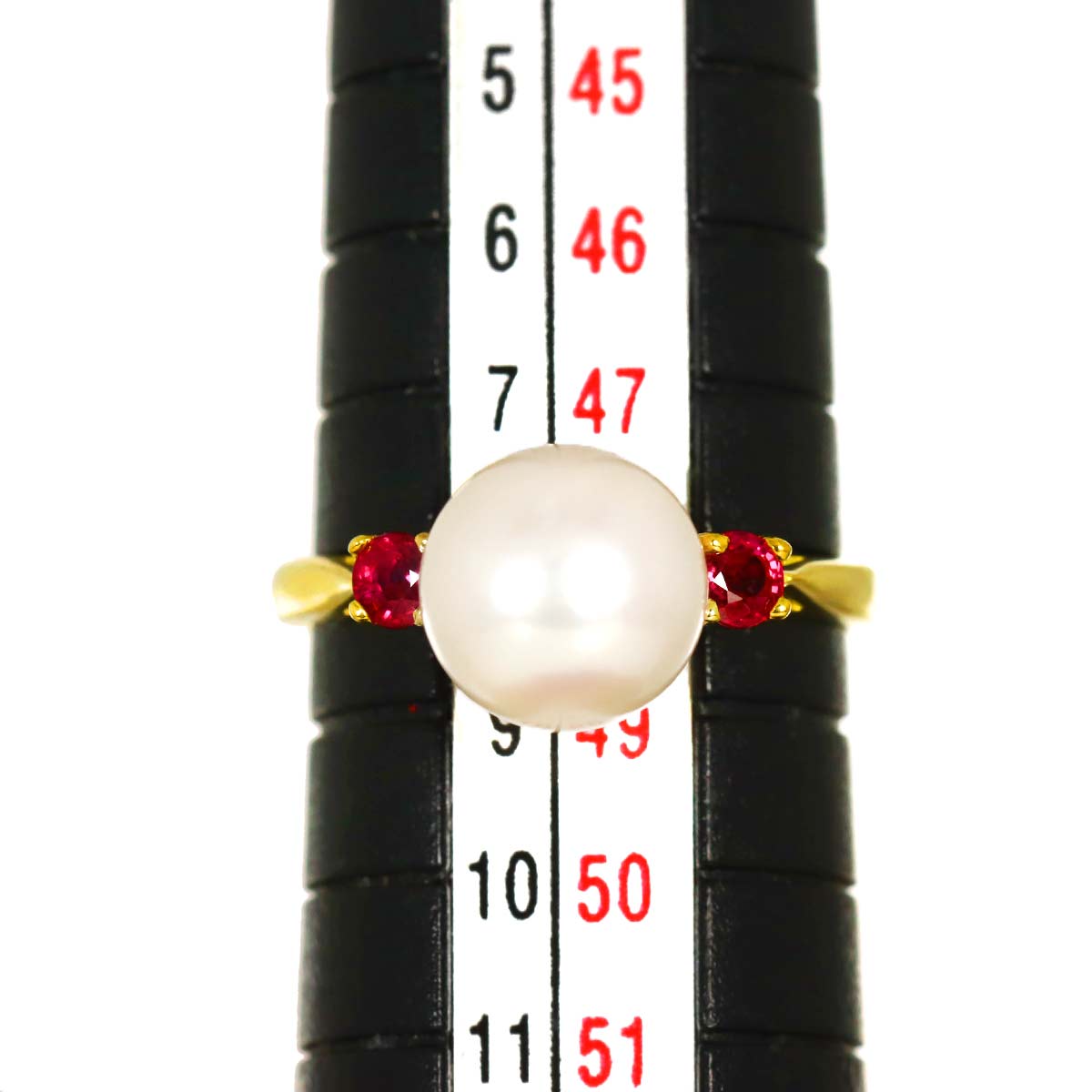 Akoya Pearl Ruby Ring 18K YG 750 Size4.5(US)