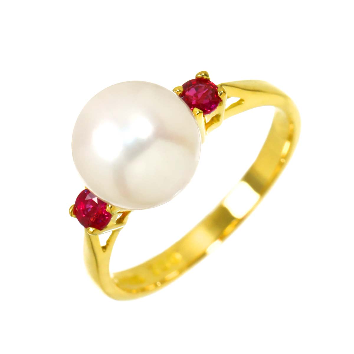 Akoya Pearl Ruby Ring 18K YG 750 Size4.5(US)