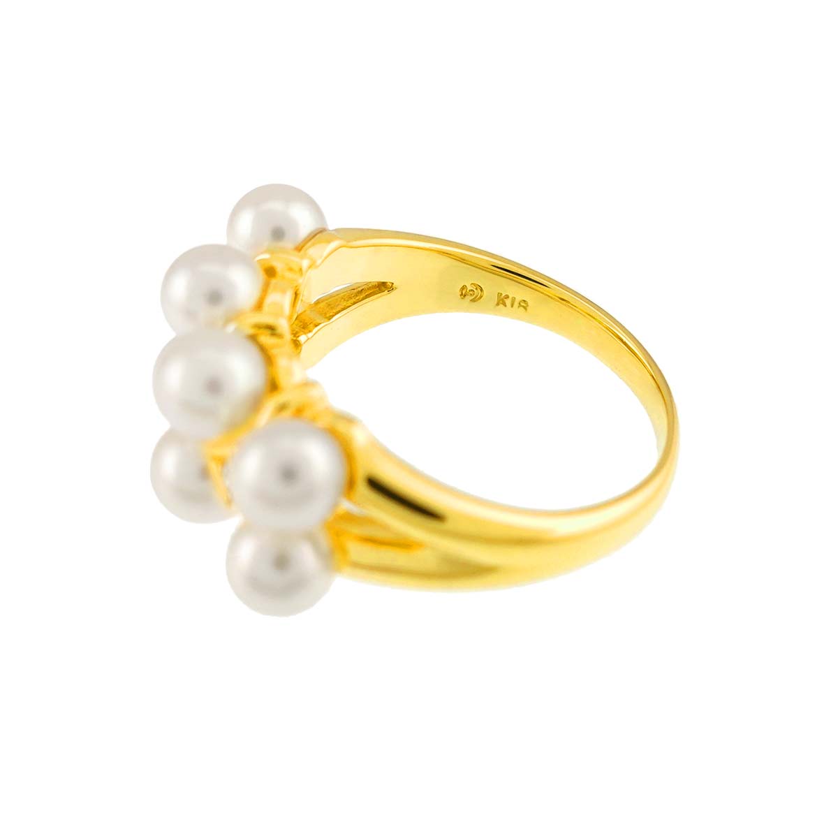 Akoya pearl Diamond 0.02ct Emerald Ring 18K YG size6.5-6.75(US)