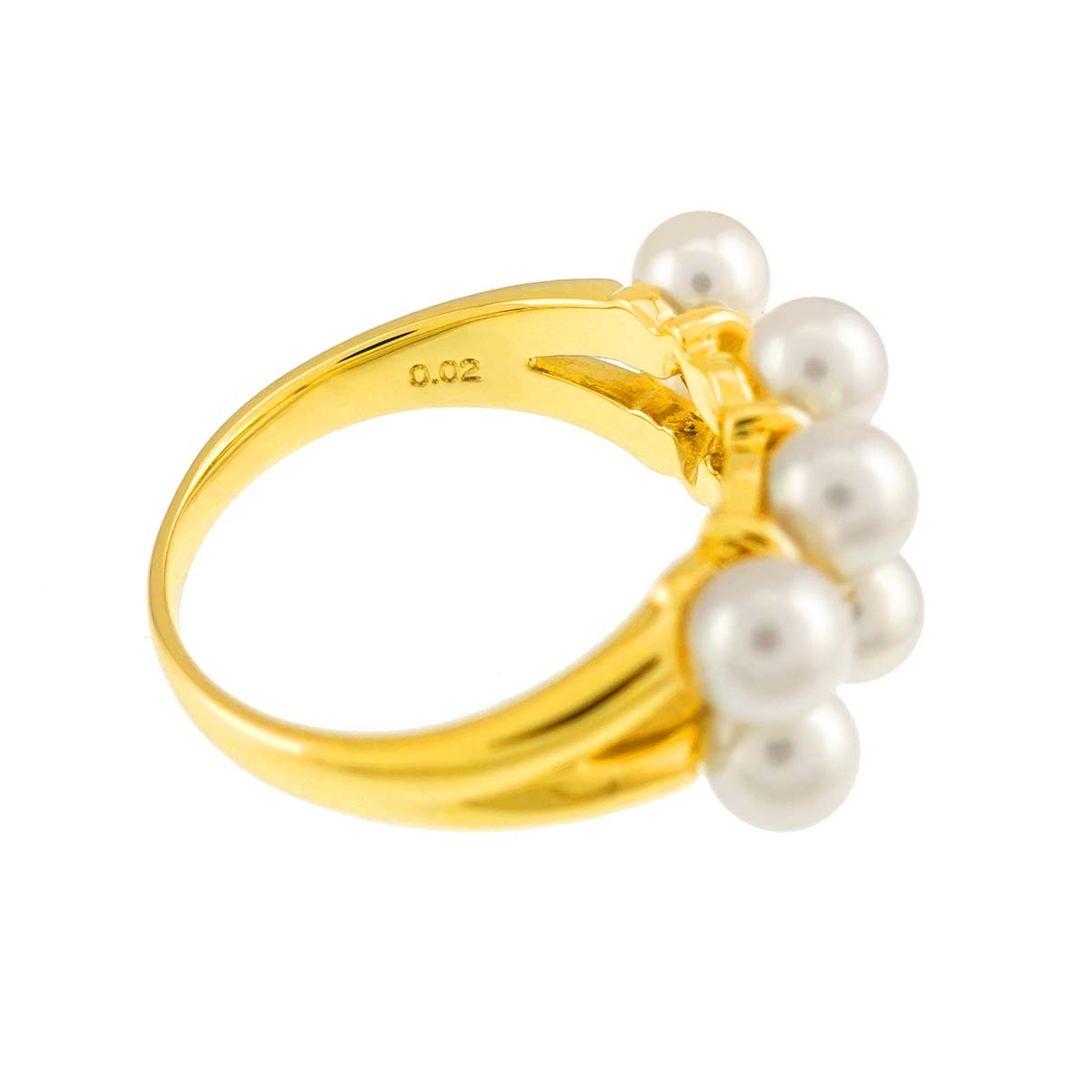 Akoya pearl Diamond 0.02ct Emerald Ring 18K YG size6.5-6.75(US)