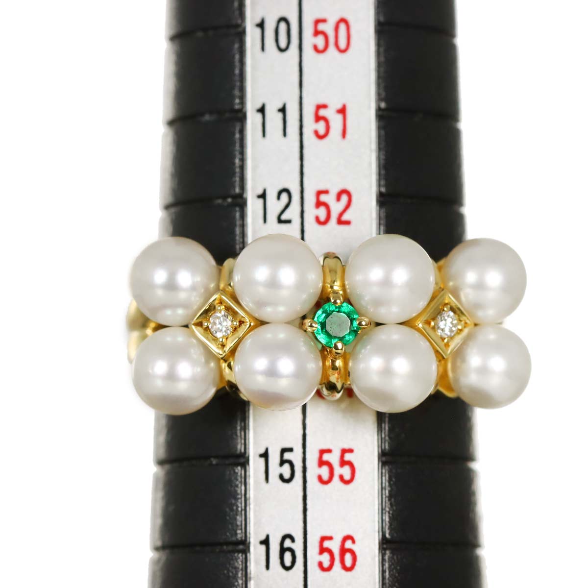 Akoya pearl Diamond 0.02ct Emerald Ring 18K YG size6.5-6.75(US)
