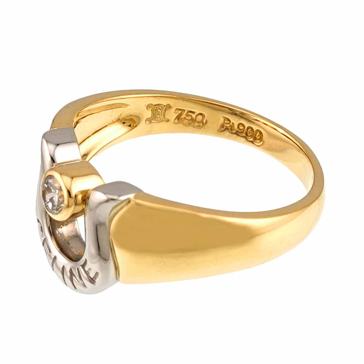 Horseshoe Diamond 0.12ct Ring 18K YG 750 Pt size6(US)