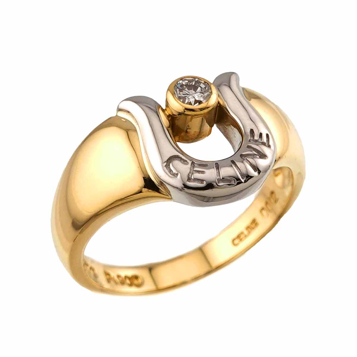 Horseshoe Diamond 0.12ct Ring 18K YG 750 Pt size6(US)